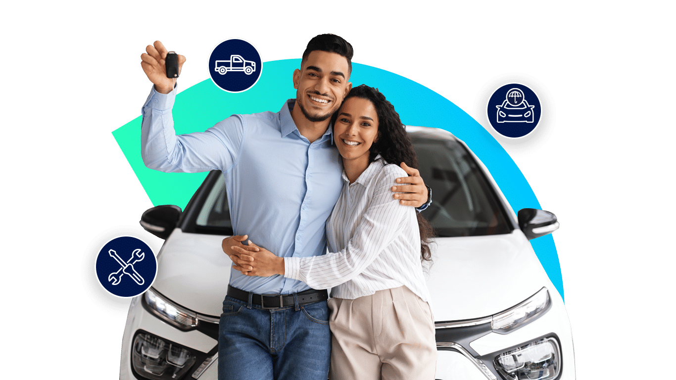 Man and woman buying new car