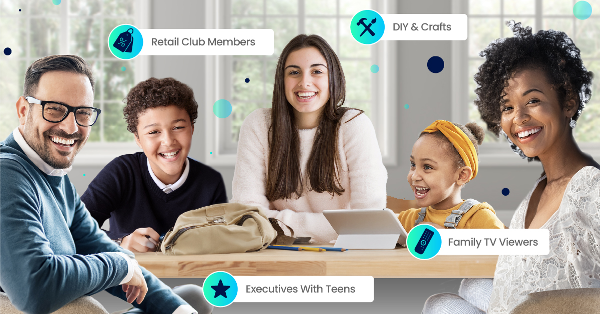 Family with icons showing back to school items